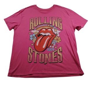 Y2k Rolling Stones Pink 1971 Tour Graphic T Shirt Women XL 16 18 Cotton Rock